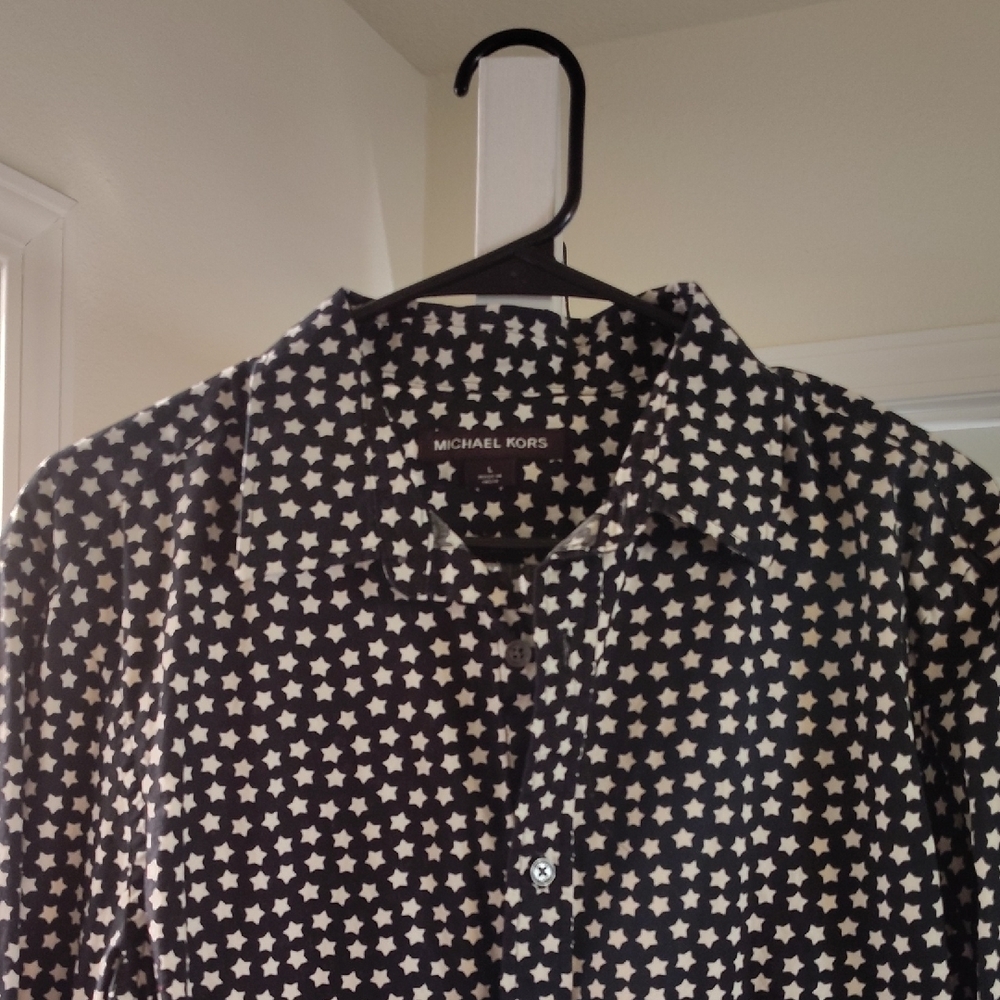 Michael Kors Black and White Polka Dot Casual Shirt